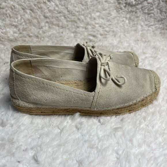 Coach Rae leather suede Beige Slip On Espadrilles Shoes front bow accent SZ8B - Picture 2 of 12